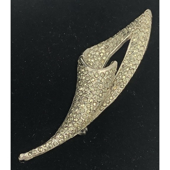 Marcasite Calla Lily Leaf Brooch Pin Silver Tone EUC - Picture 5 of 7